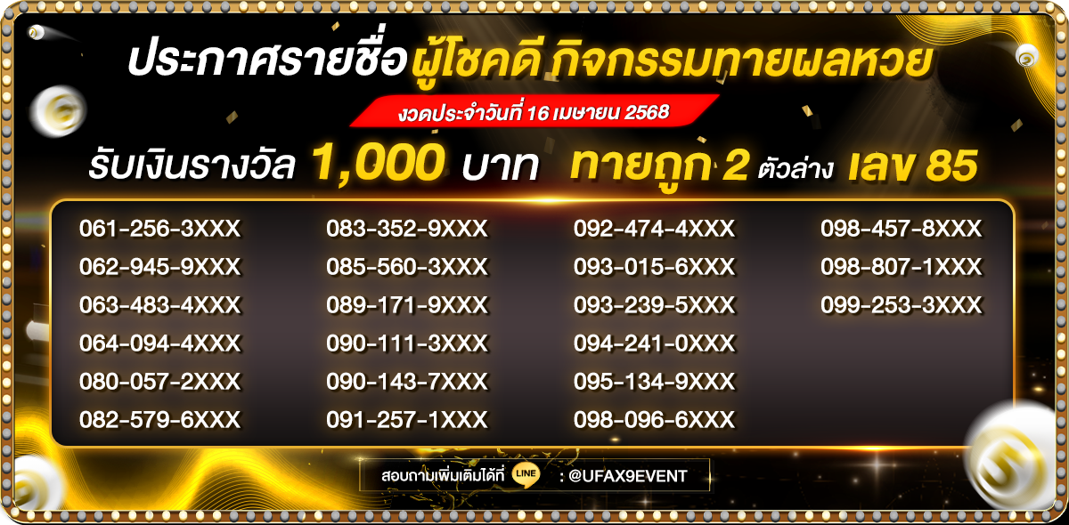 ประกาศรายชื่อกิจกรรมทายหวย