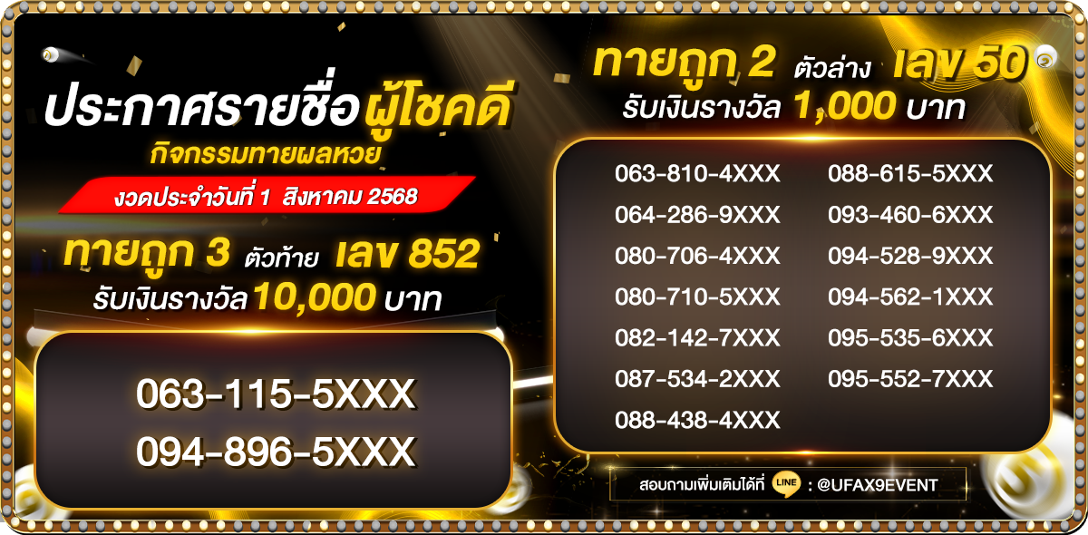 ประกาศรายชื่อกิจกรรมทายหวย
